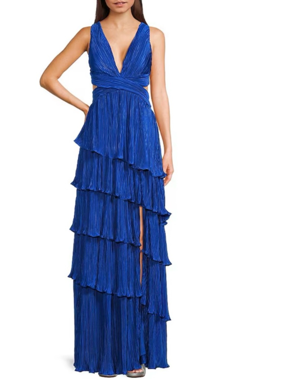 Lulu’s Mulholland Cutout Plisse Ruffle Maxi Dress